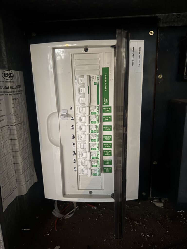 Residential electrical switchboard with safety switches installed