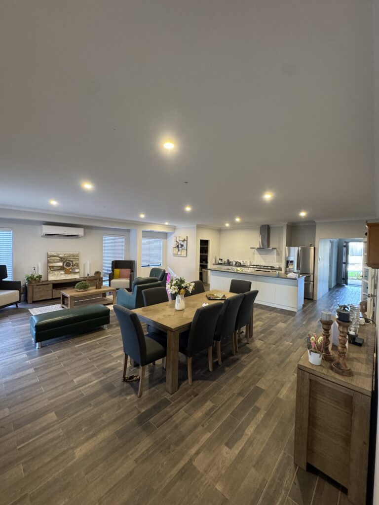 Modern open-plan home with LED downlight installation